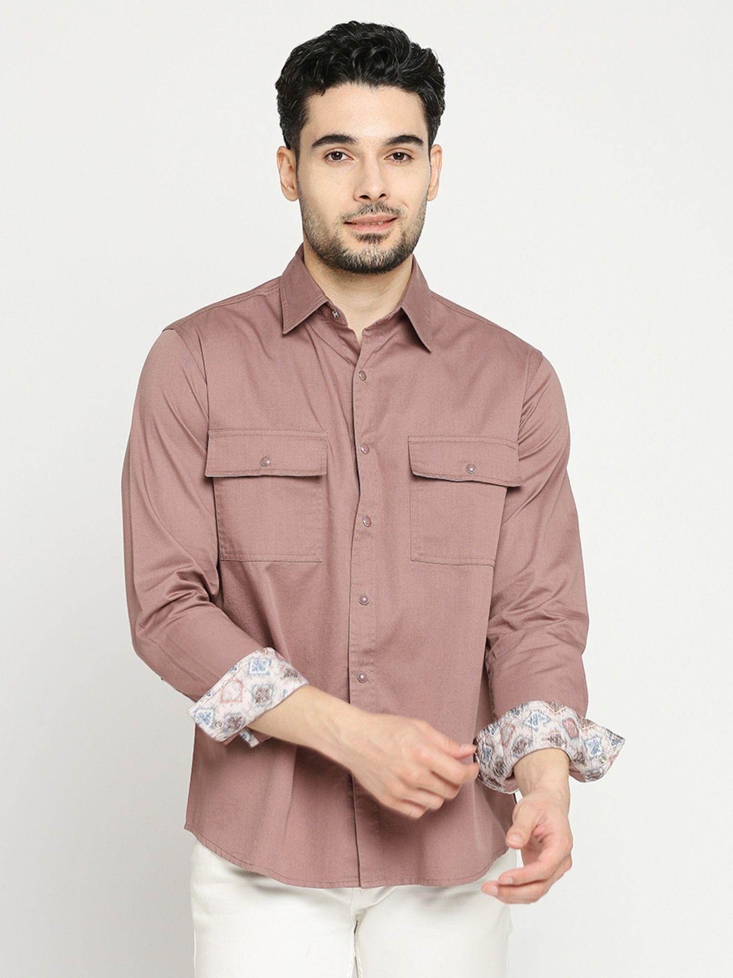 men's solid full sleeves regular fit spread collar shirt