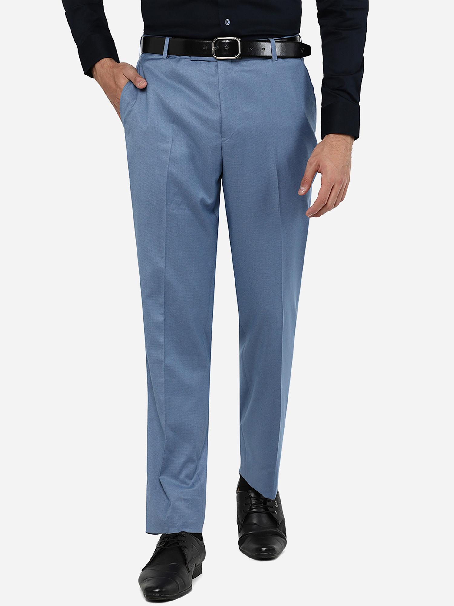 men's solid light blue terry wool classic fit formal trouser