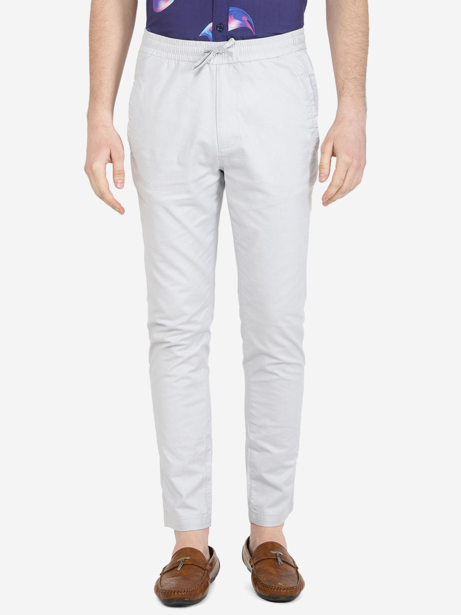 men's solid light grey cotton regular fit track pants