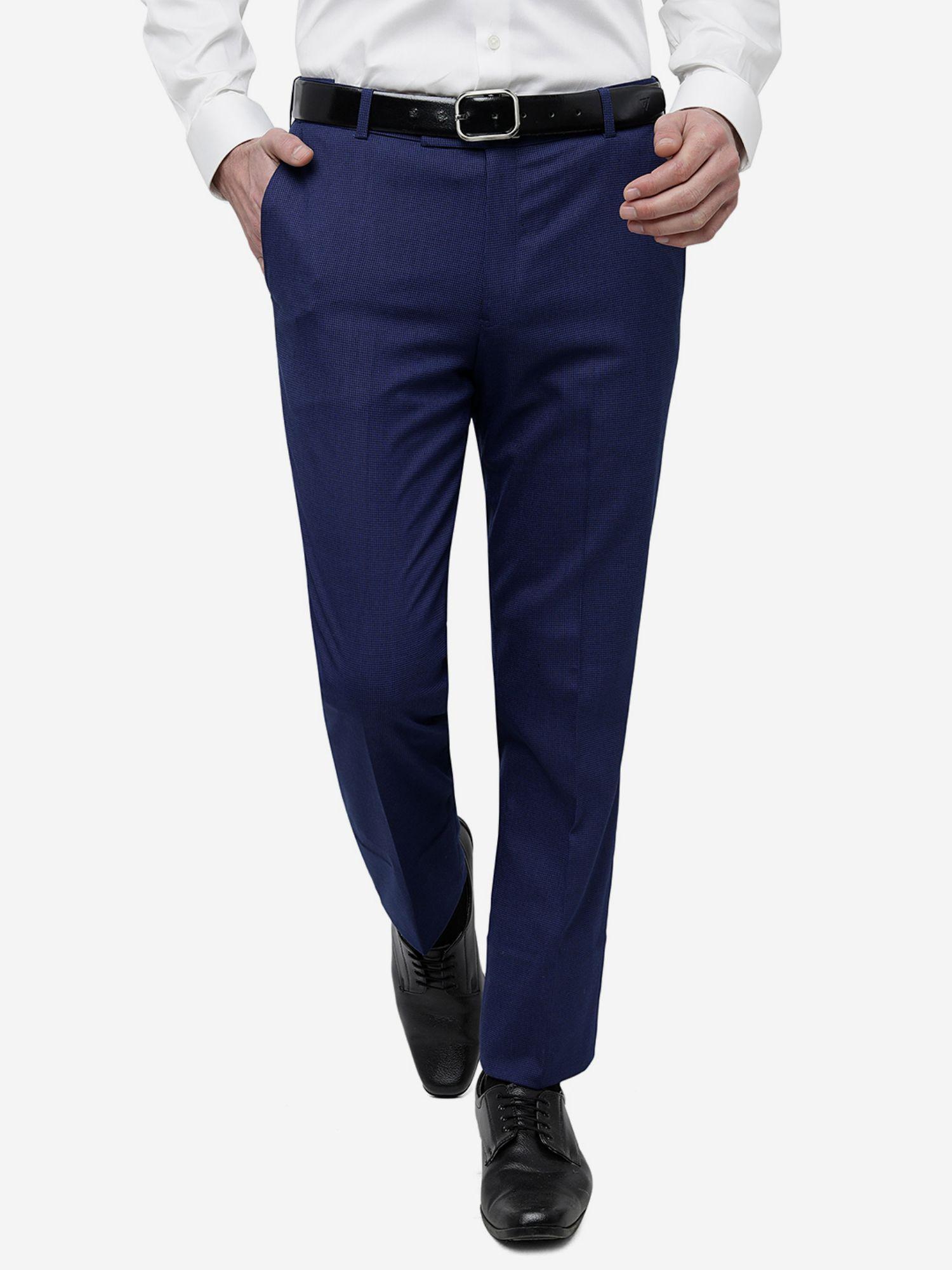 men's solid royal blue terry rayon slim fit formal trouser