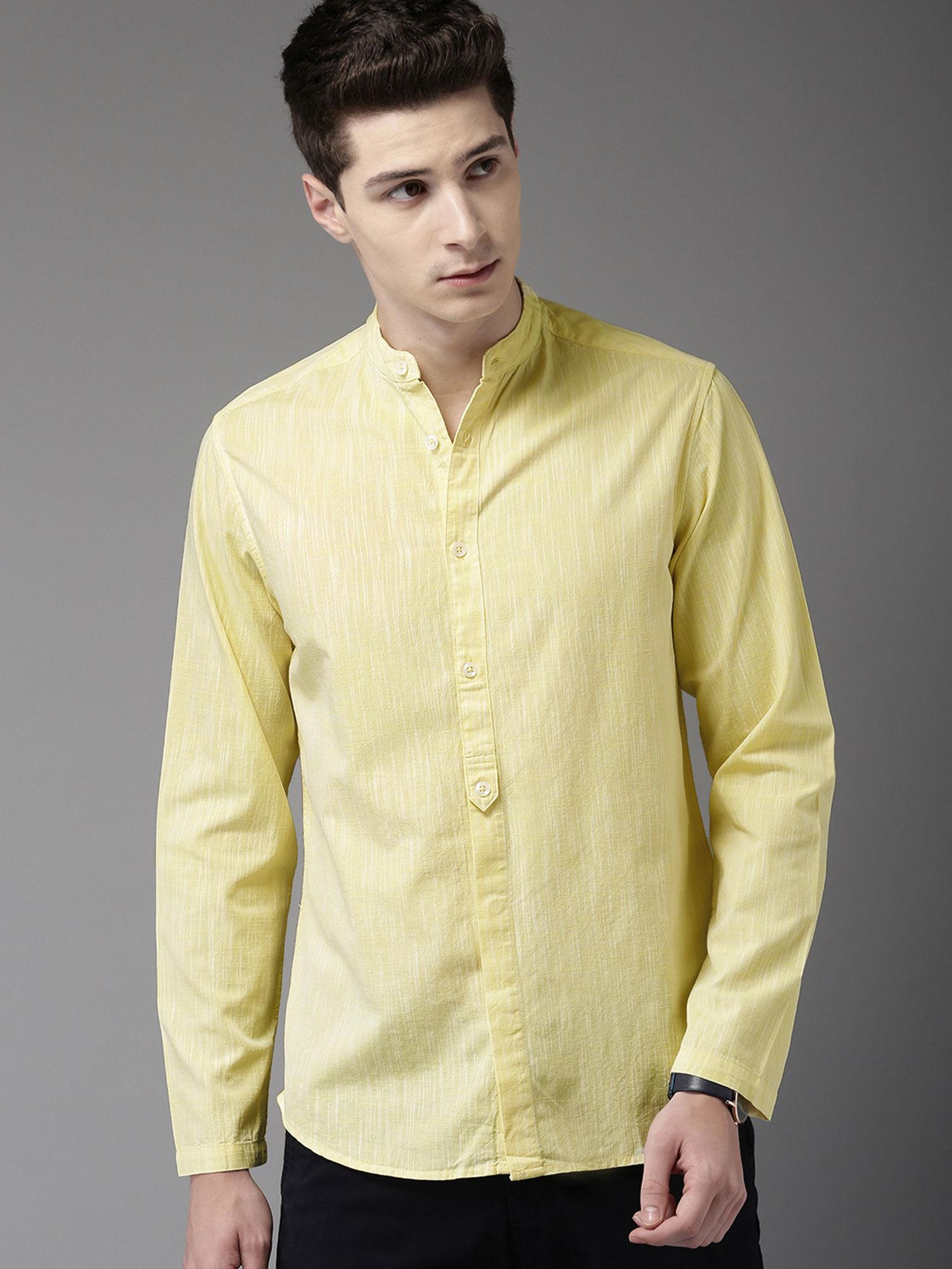 men's solid slim fit long sleeves yellow shirt