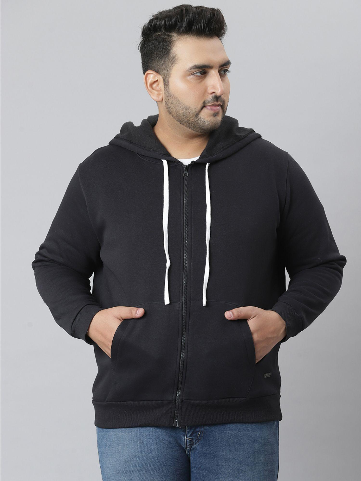 men's solid stylish full sleeve hooded casual sweatshirts,black