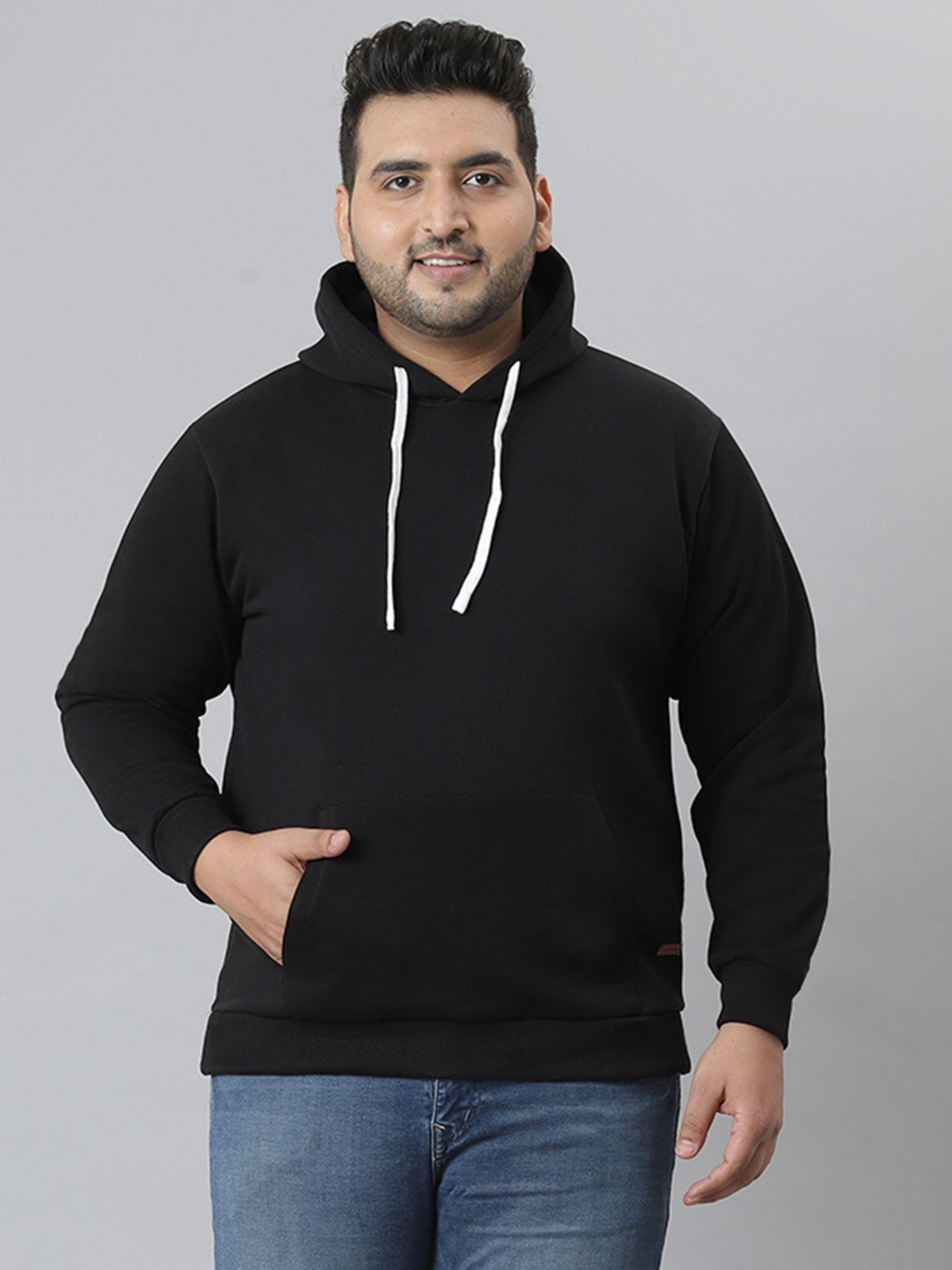 men's solid stylish full sleeve hooded casual sweatshirts,black