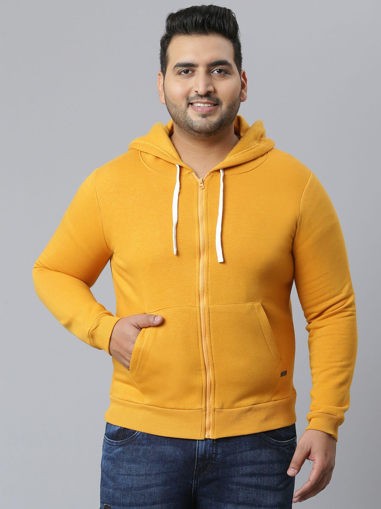 men's solid stylish full sleeve hooded casual sweatshirts,mustard