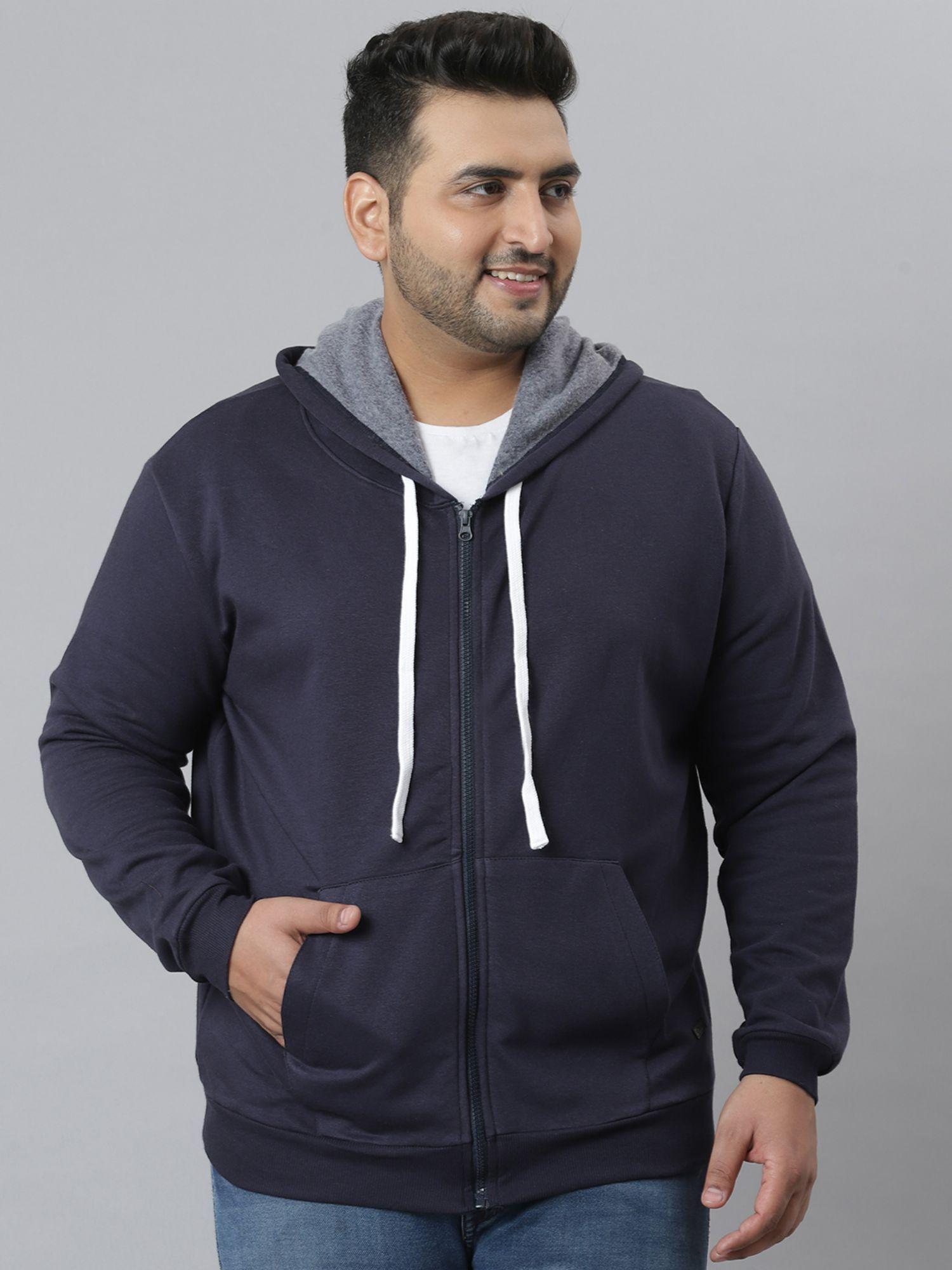 men's solid stylish hooded casual sweatshirts,navy blue