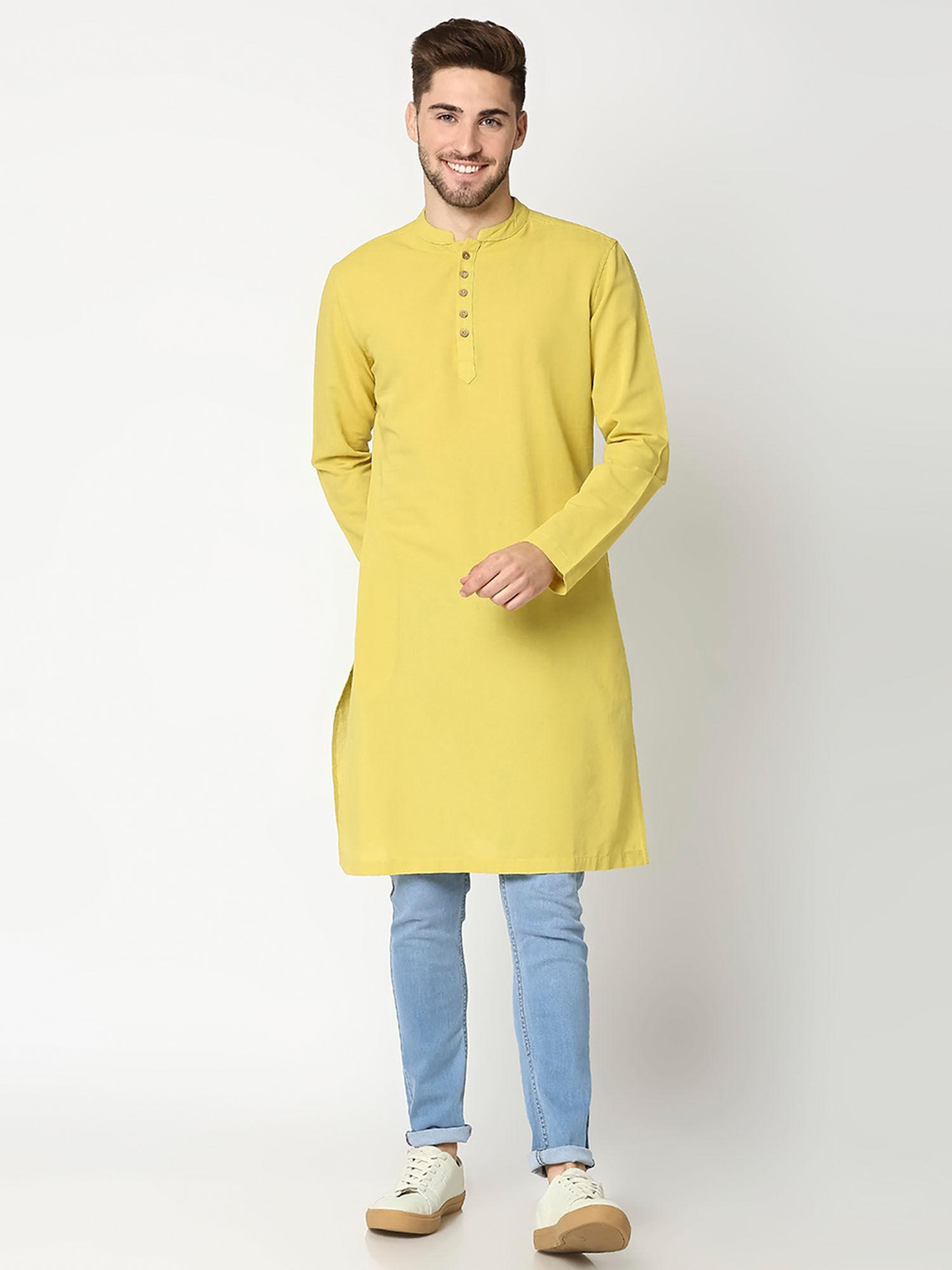 men's solid warm olive long kurta