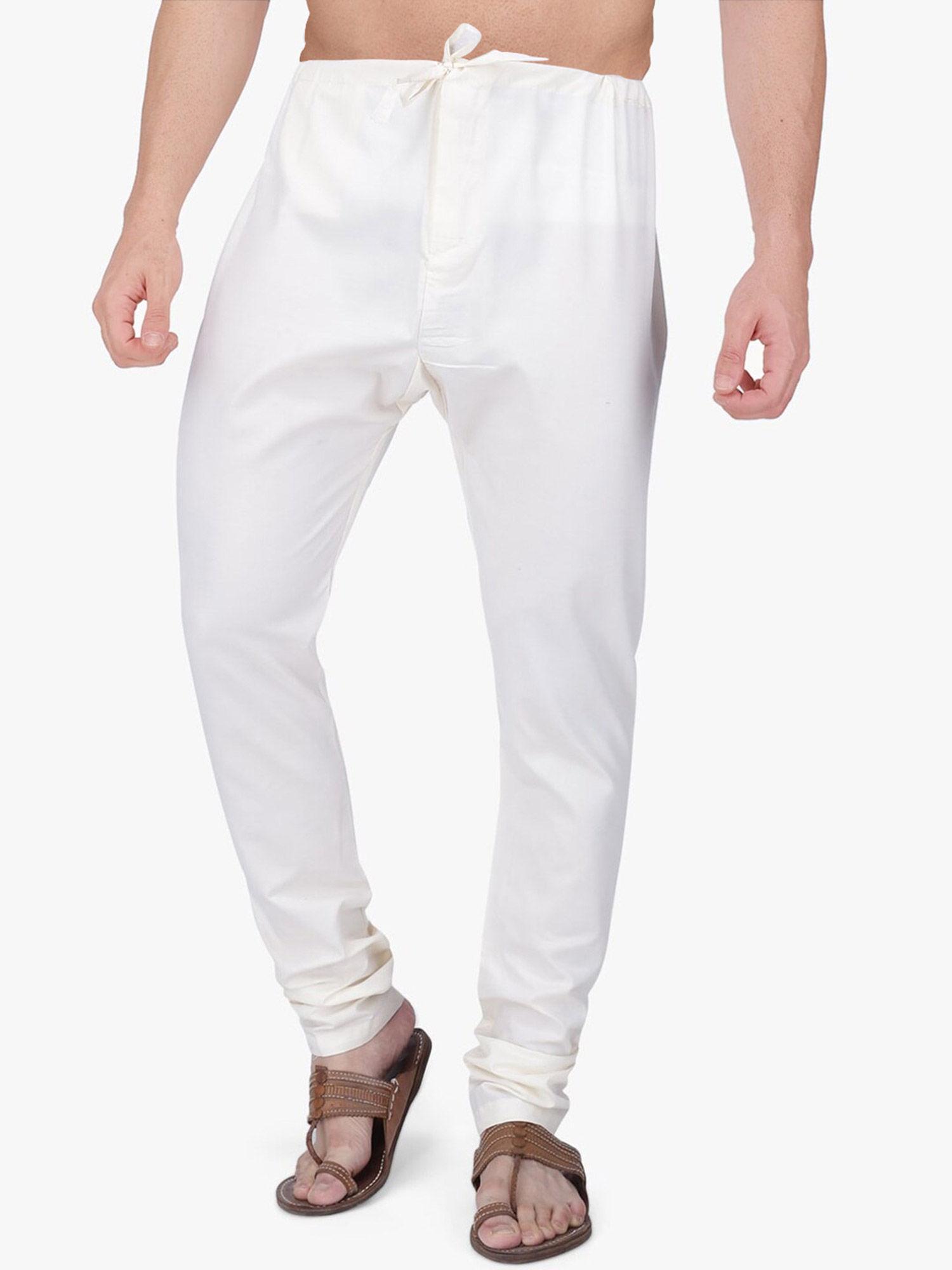 men's solid white colour cotton churidar