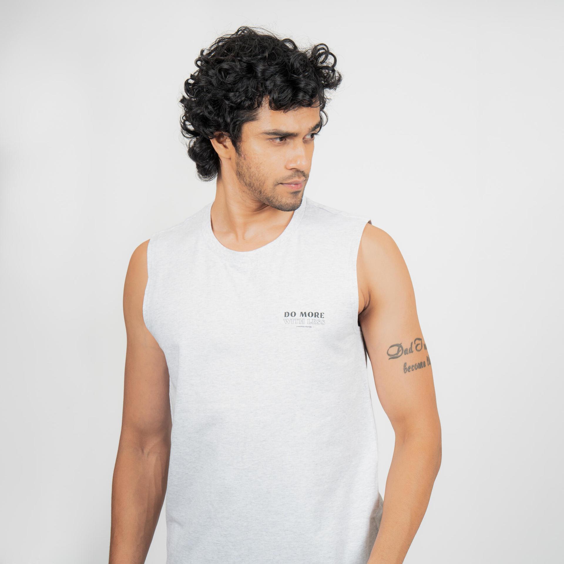 men's straight-cut crew neck cotton fitness tank top 500 cosmeto - grey