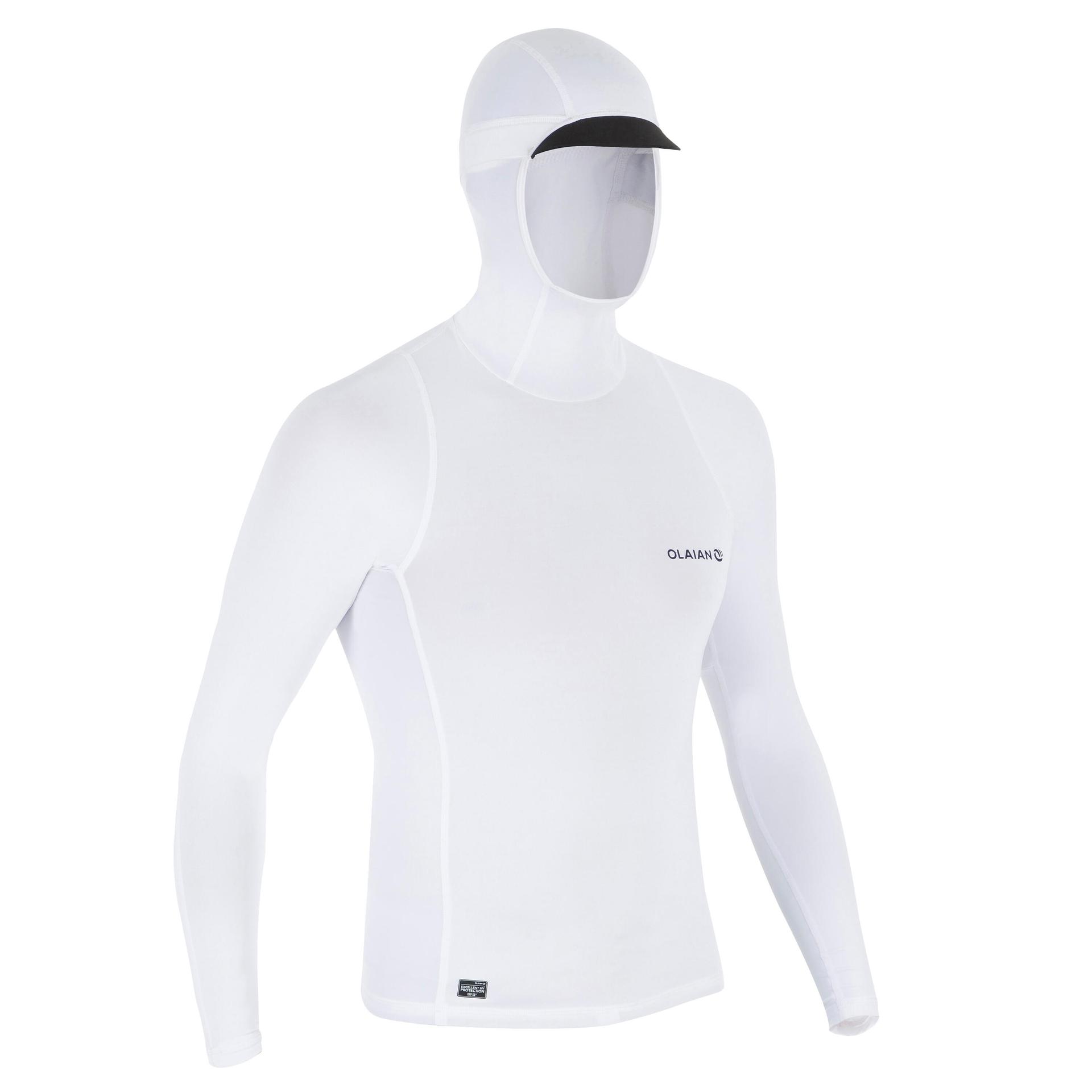 men's surfing uv rash guards 500 long sleeve - white