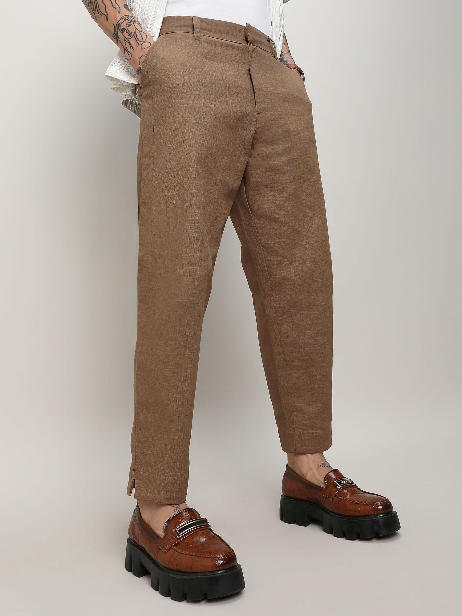men's tan brown solid tailored trousers