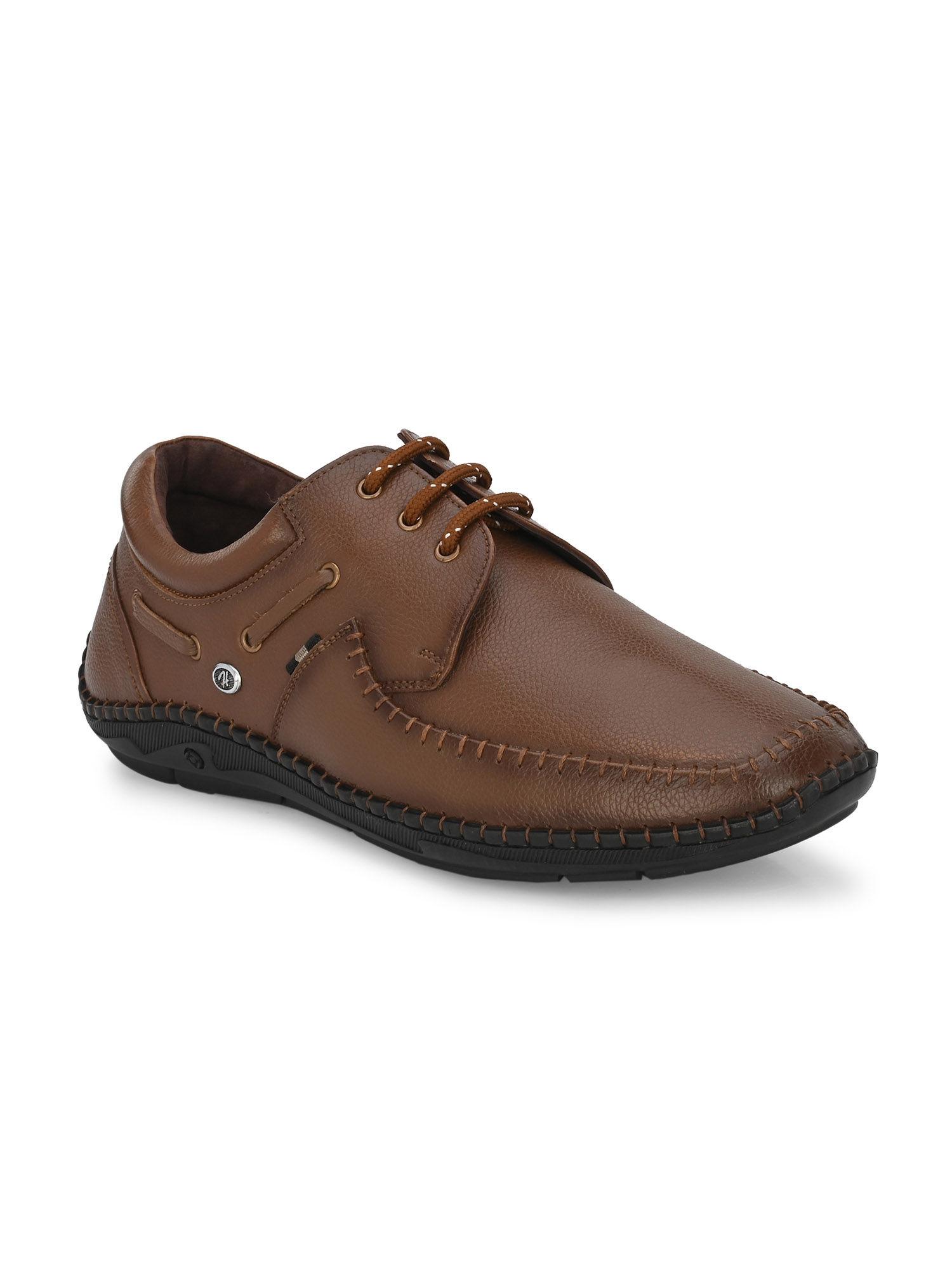 men's tan leather lace-up casual shoes