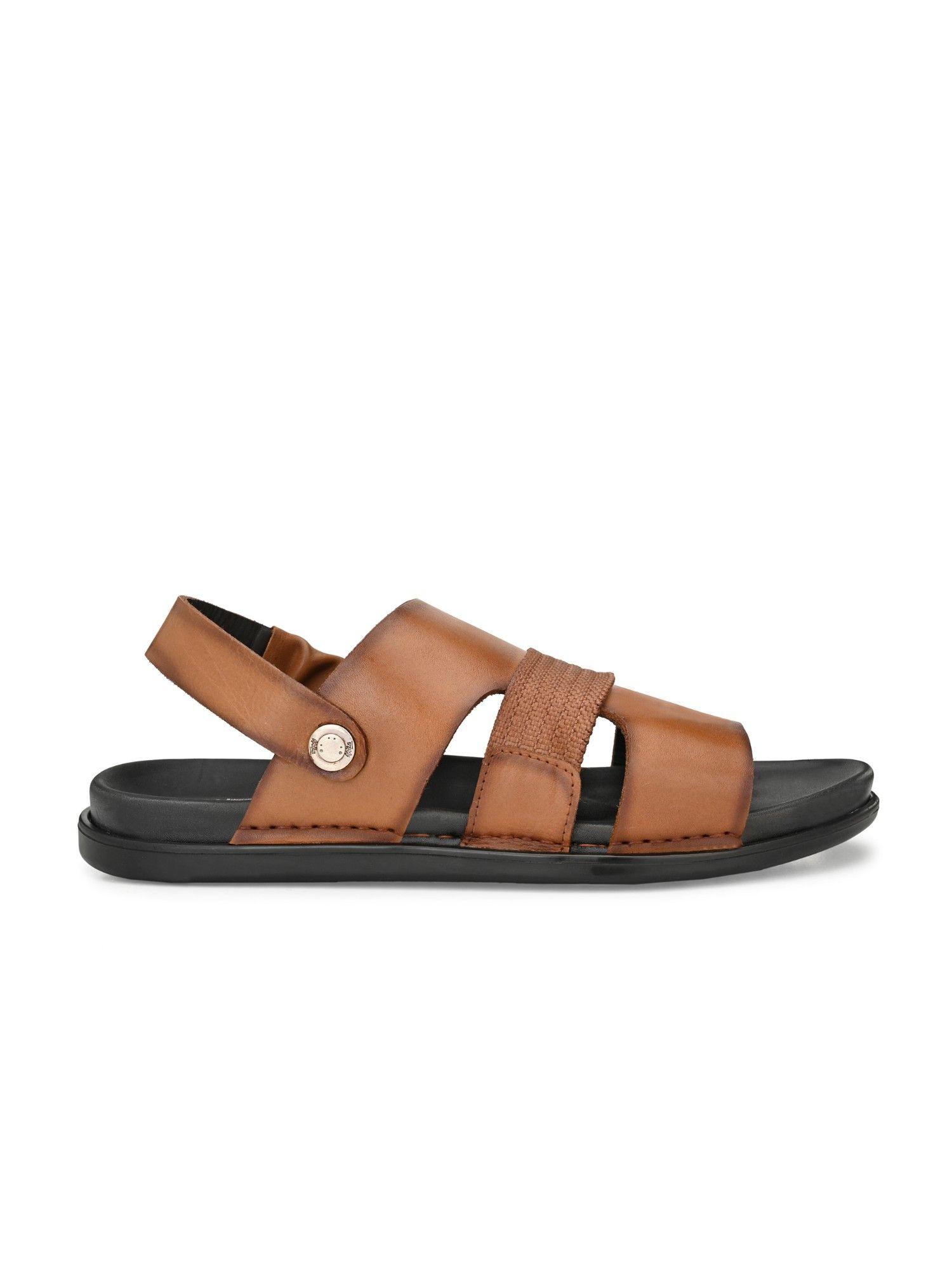 men's tan leather open toe slip-on slippers