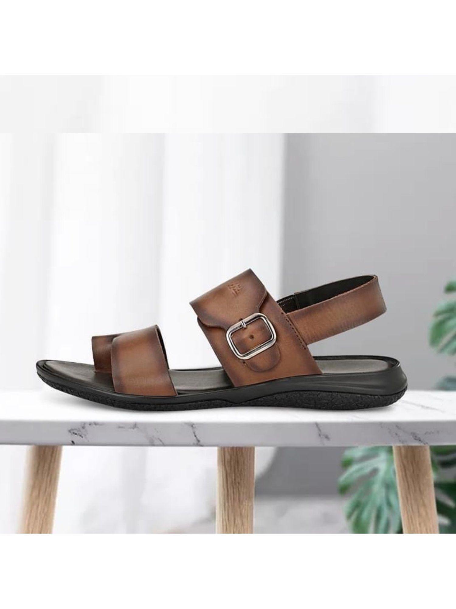 men's tan leather toe ring slippers