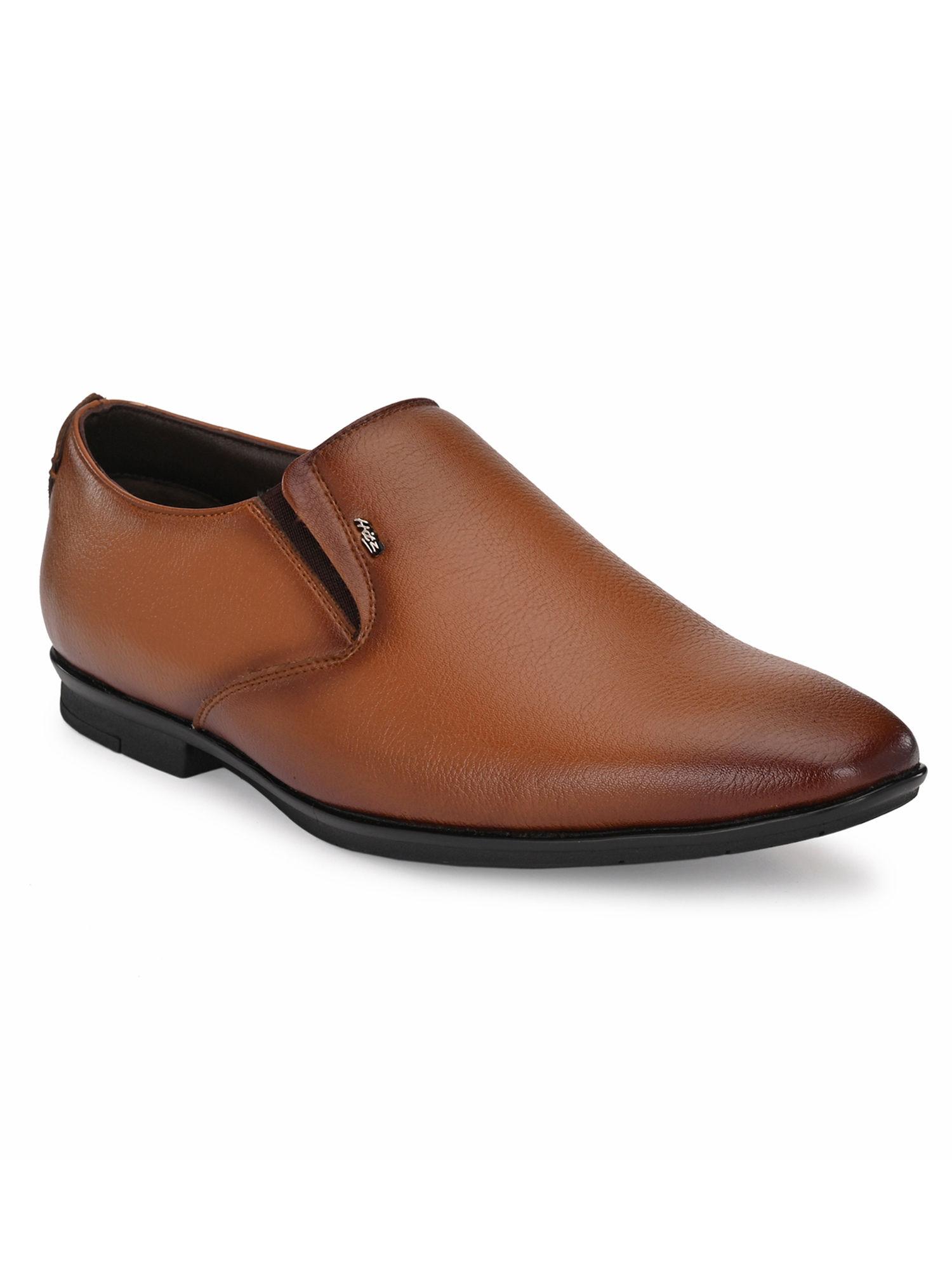 men's tan synthetic slip-on formal shoes