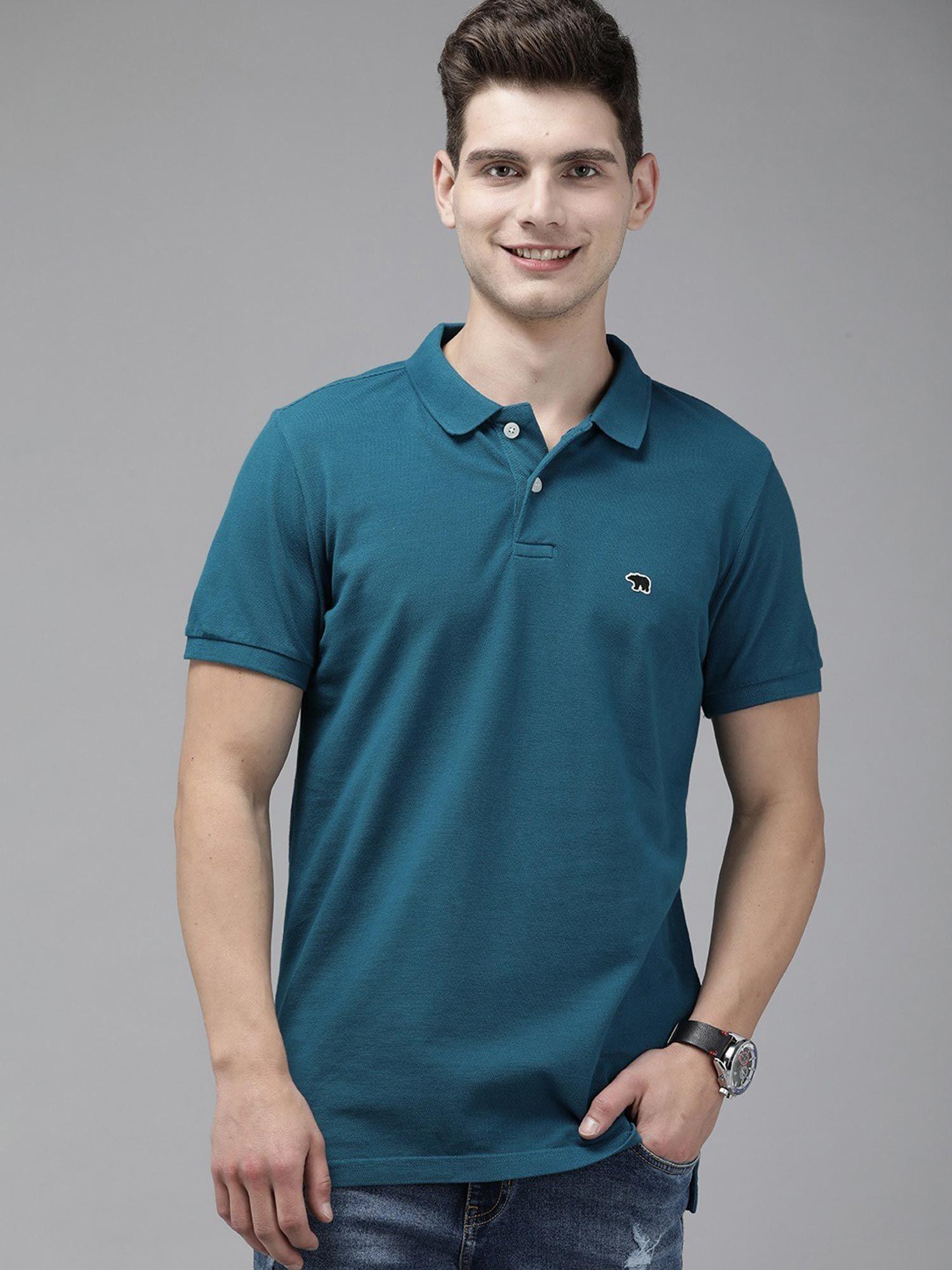 men's teal overdyed slim fit polo
