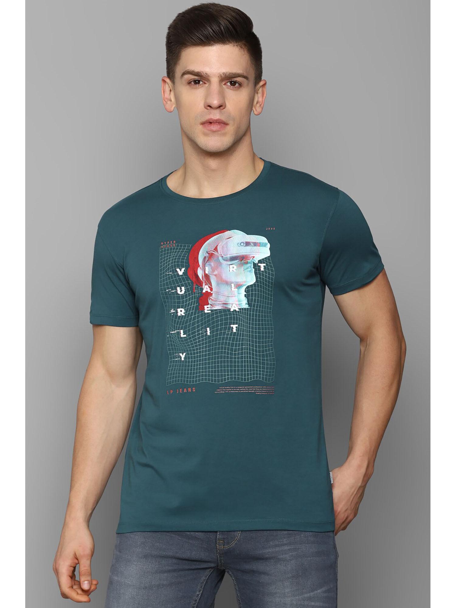 men's teal print crew neck t-shirt