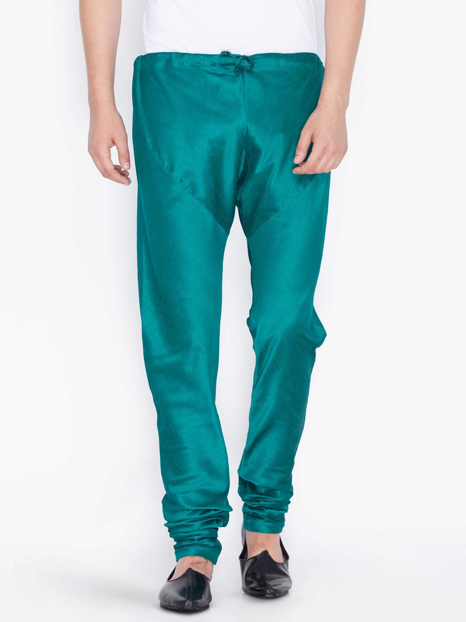 men's teal silk blend churidar