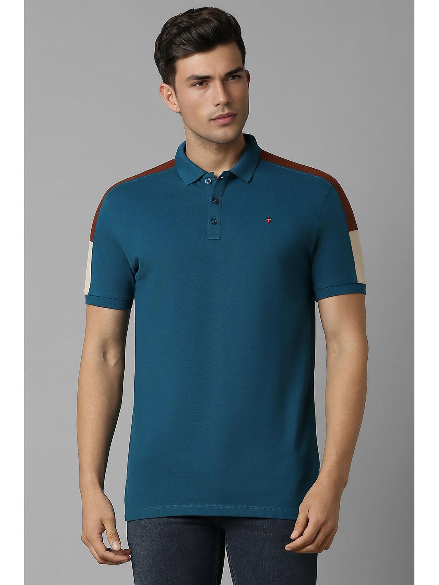 men's teal solid polo neck t-shirt