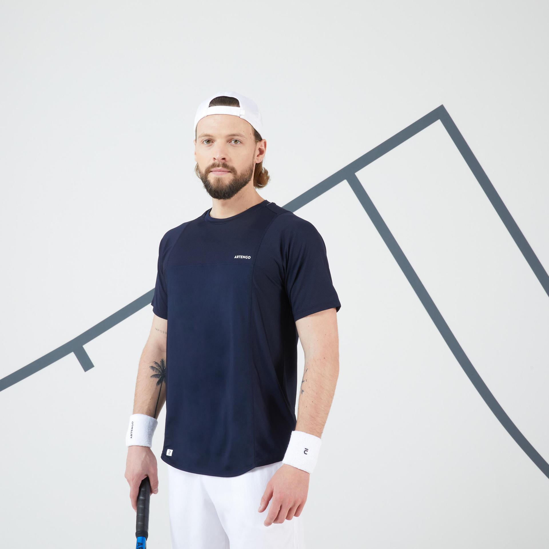 men's tennis t-shirt short sleeved quick dry navy white