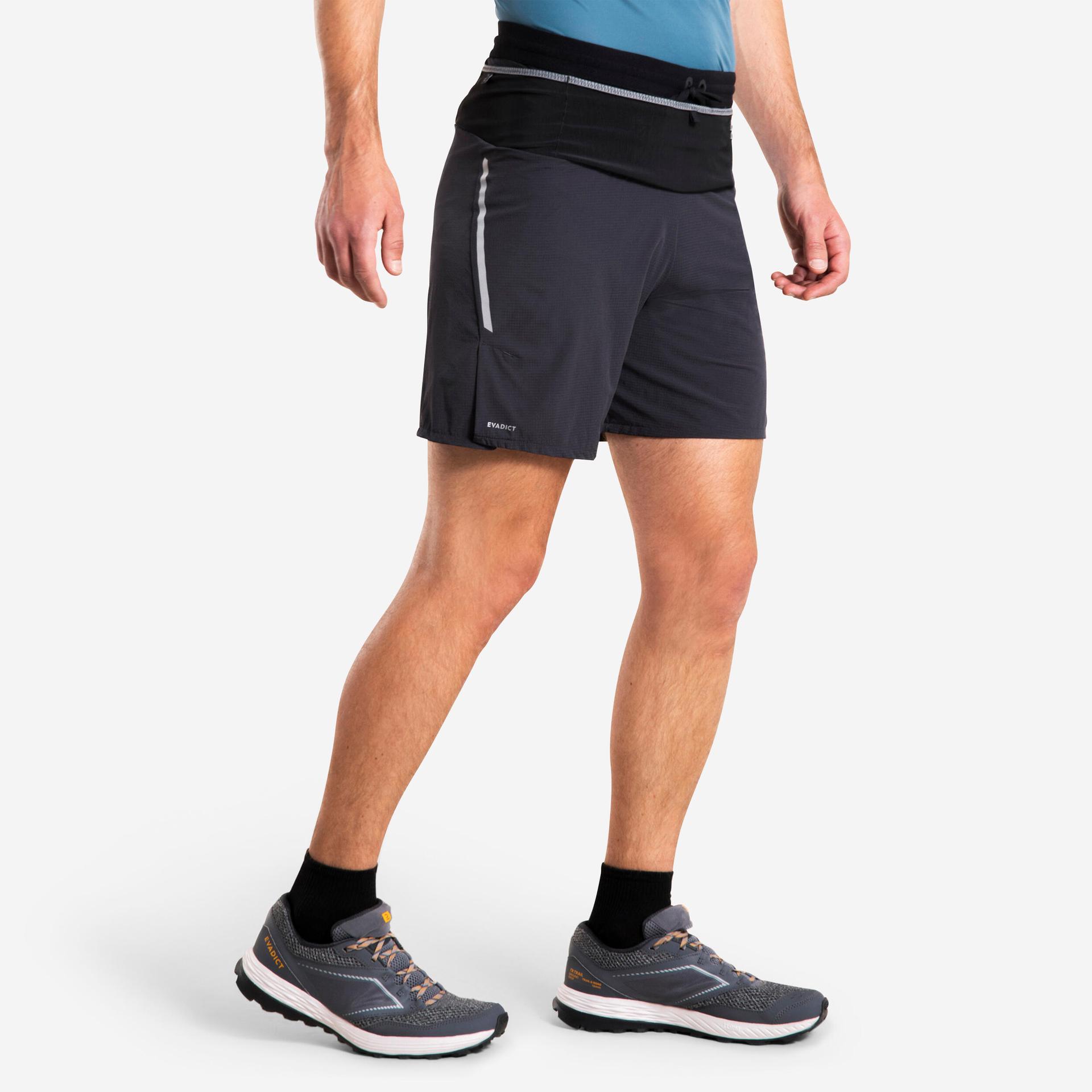 men's trail running shorts-kiprun run 900 ultra-carbon grey