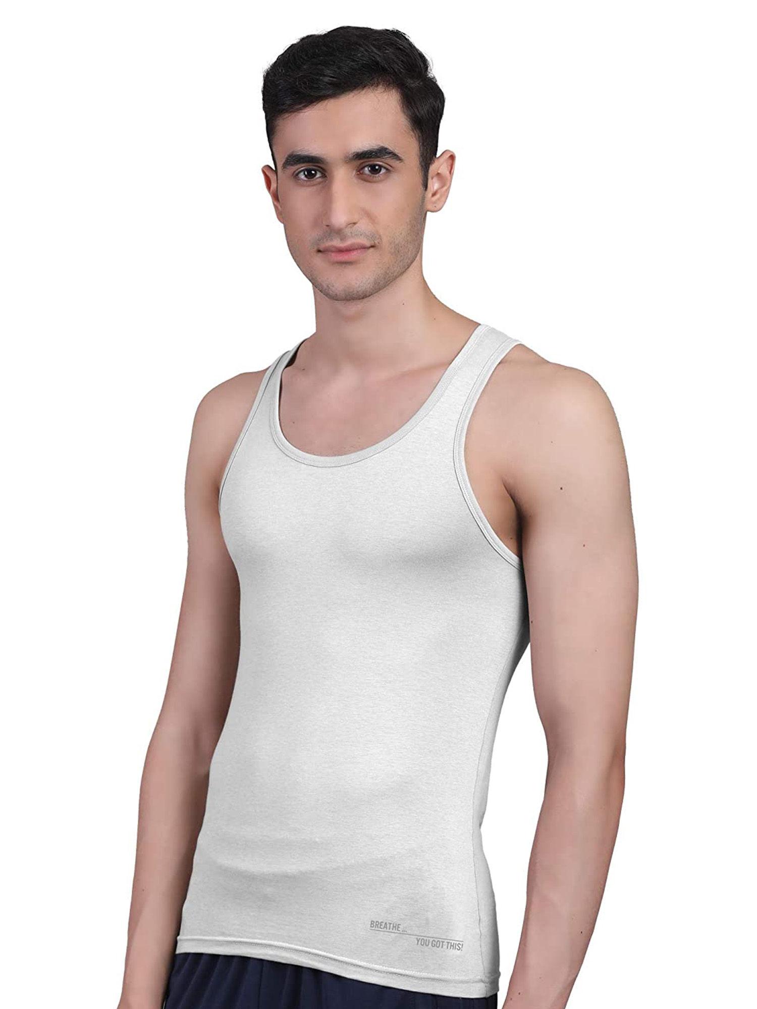 men's twin skin bamboo anti microbial breathtech cotton vest, pack of 1