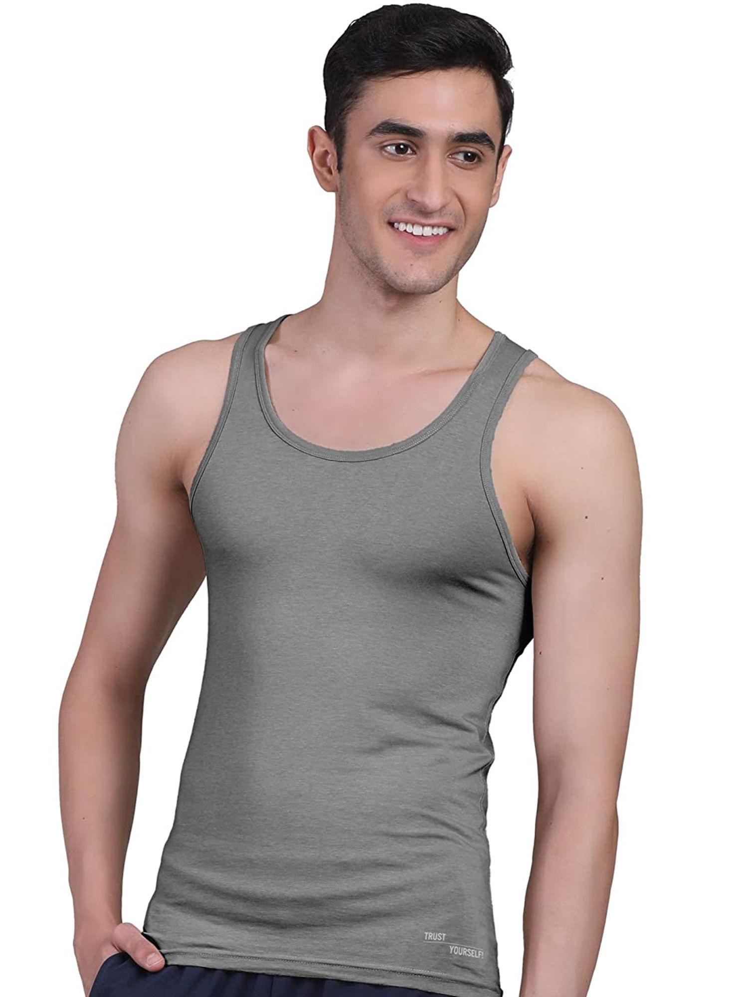 men's twin skin bamboo anti microbial breathtech cotton vest, pack of 1