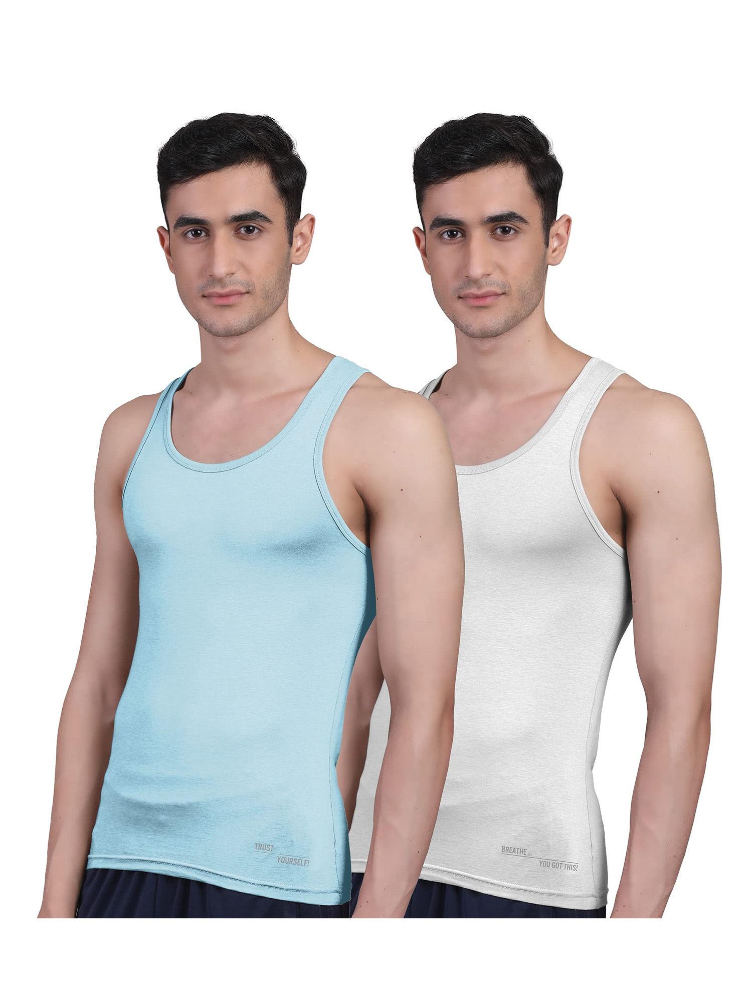 men's twin skin bamboo anti microbial breathtech cotton vest, pack of 2 multi-color