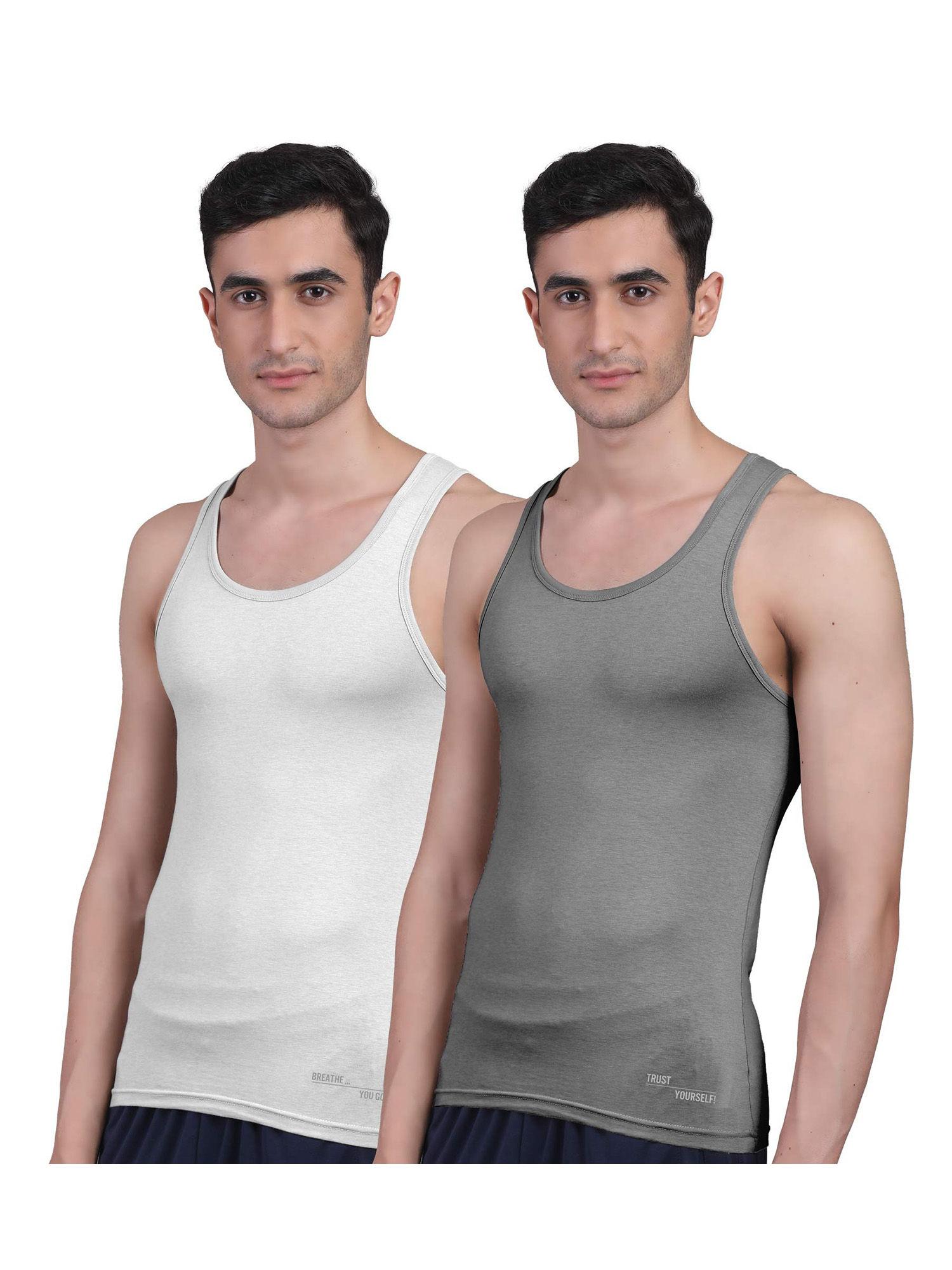 men's twin skin bamboo anti microbial breathtech cotton vest, pack of 2 multi-color