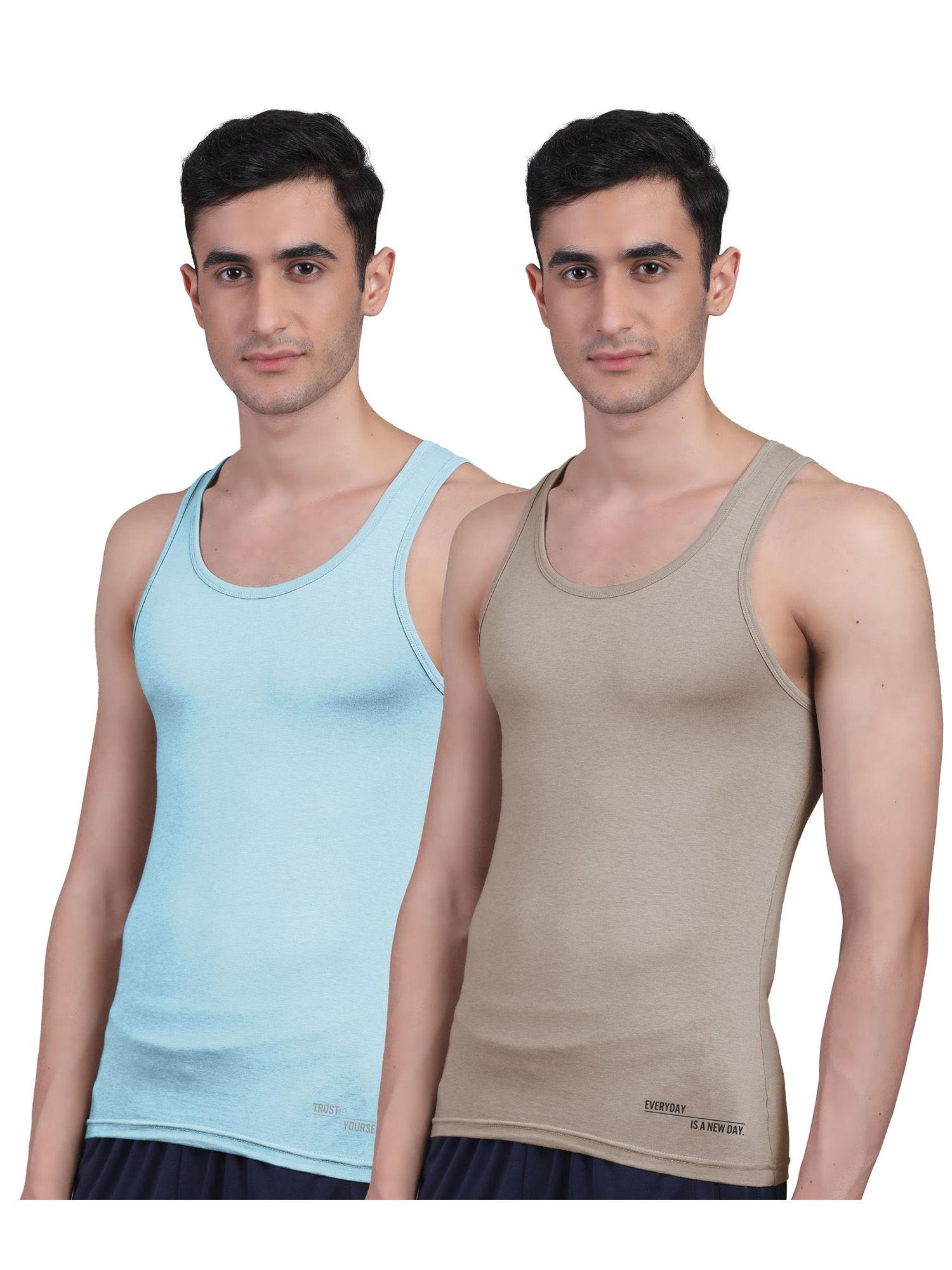 men's twin skin bamboo anti microbial breathtech cotton vest, pack of 2 multi-color