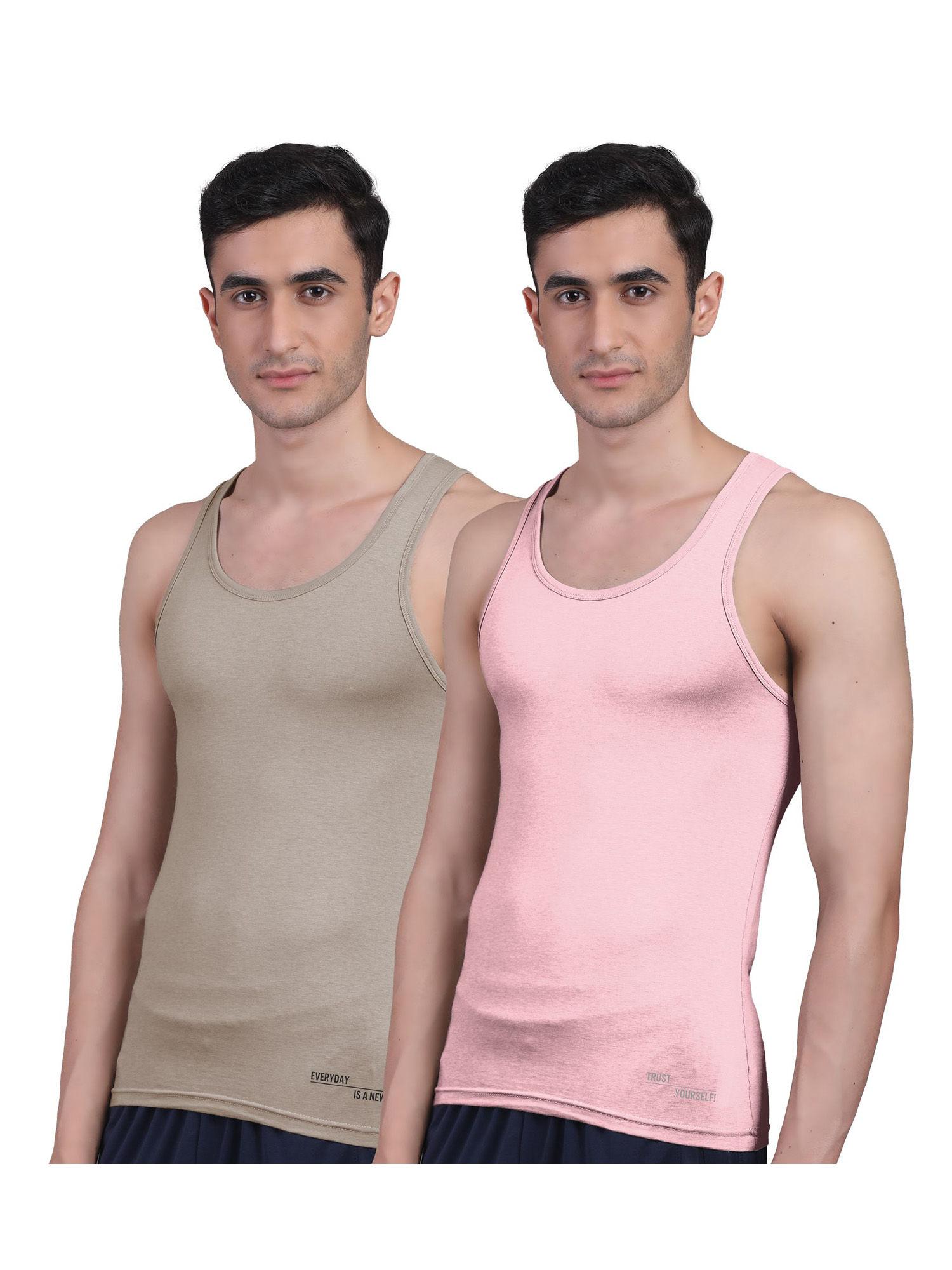 men's twin skin bamboo anti microbial breathtech cotton vest, pack of 2 multi-color