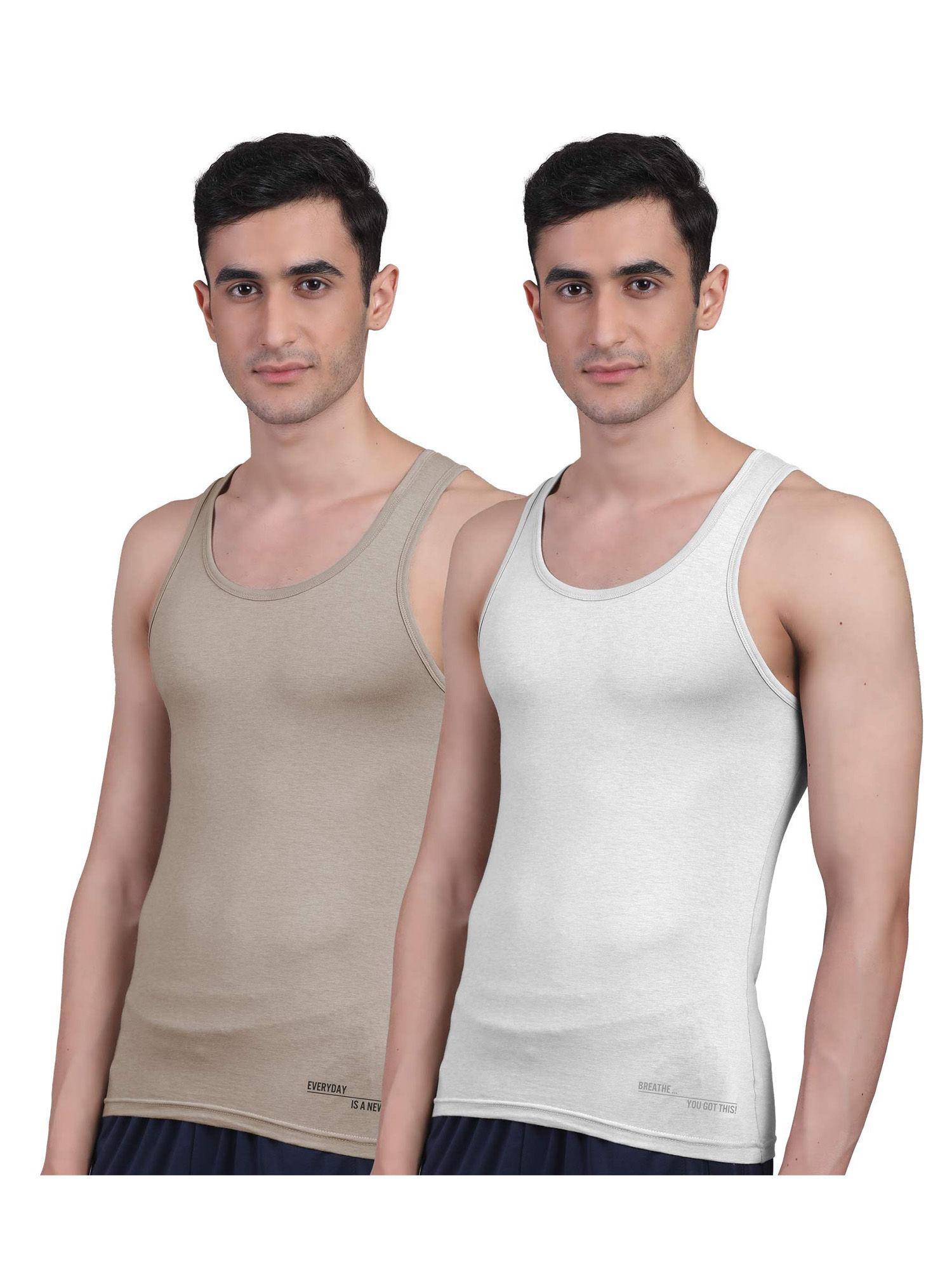 men's twin skin bamboo anti microbial breathtech cotton vest, pack of 2 multi-color