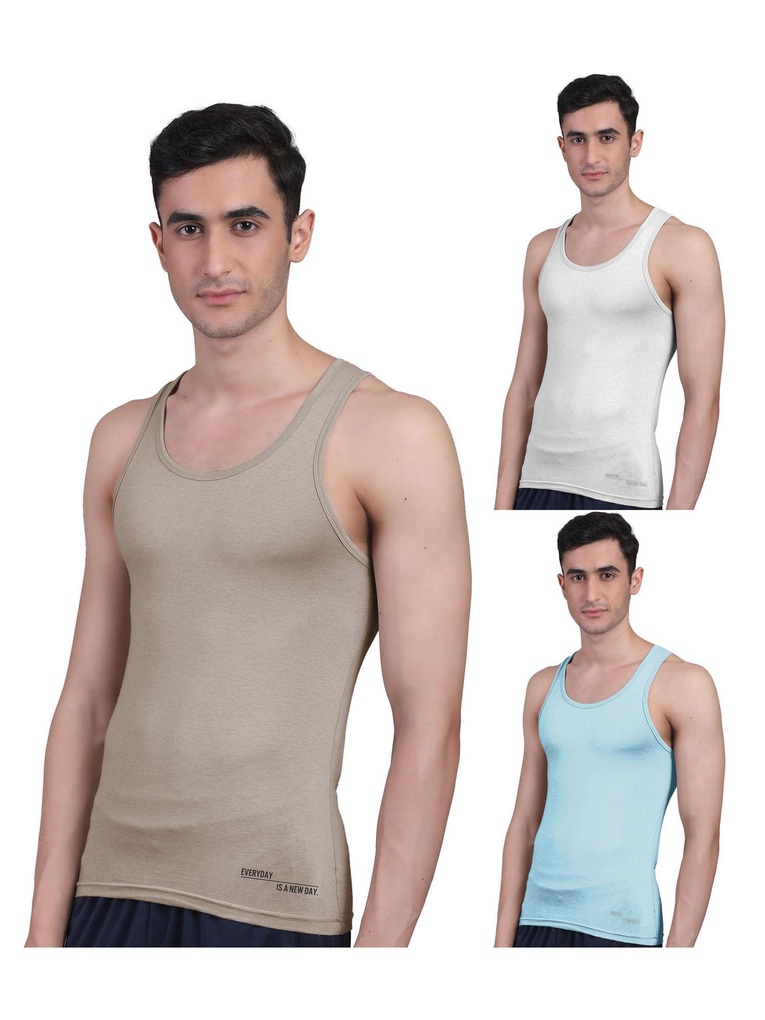 men's twin skin bamboo anti microbial breathtech cotton vest, pack of 3