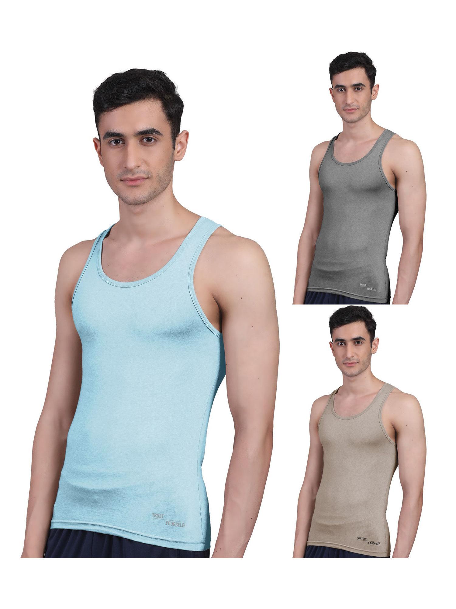 men's twin skin bamboo anti microbial breathtech cotton vest, pack of 3