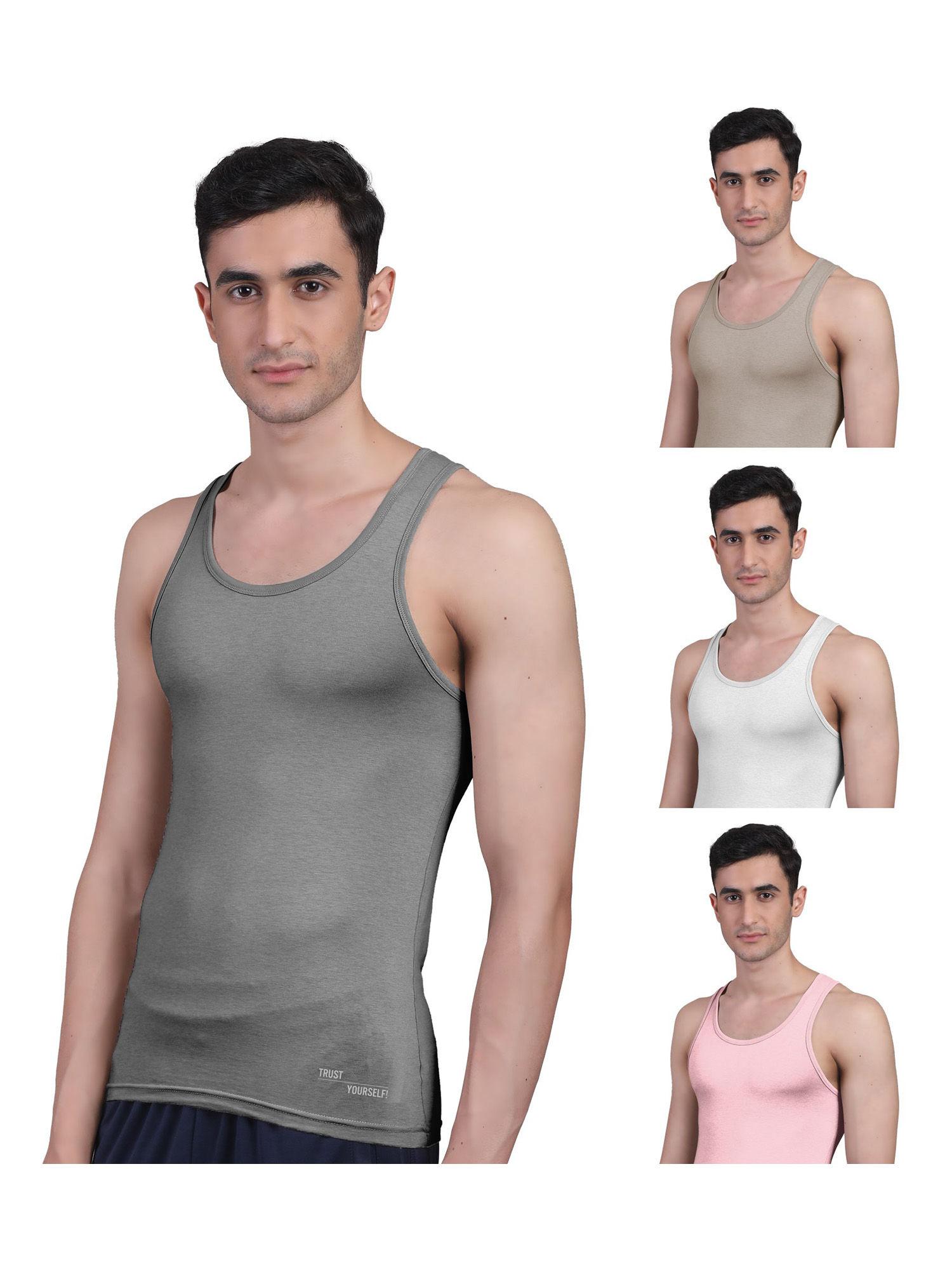 men's twin skin bamboo anti microbial breathtech cotton vest, pack of 4