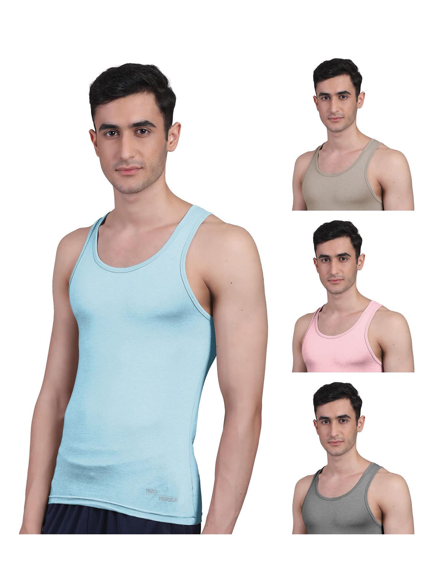 men's twin skin bamboo anti microbial breathtech cotton vest, pack of 4