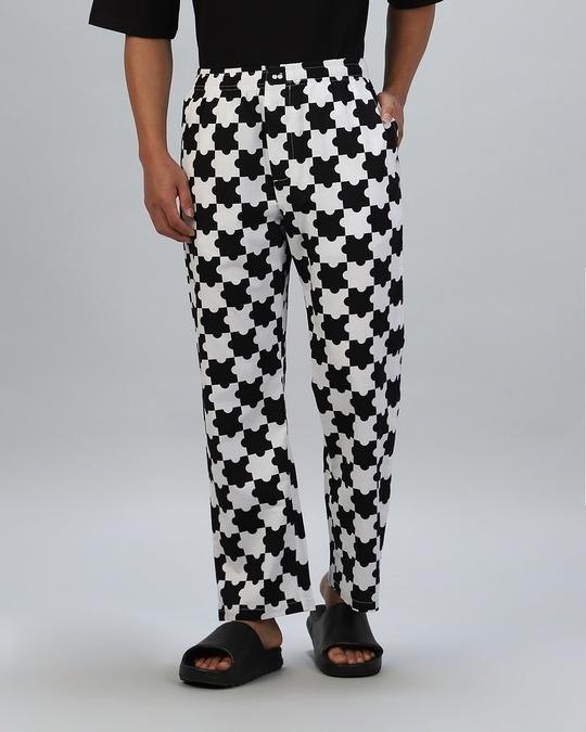 men's white & black all over printed pyjama