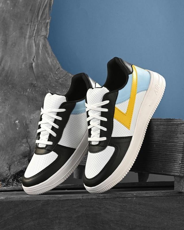 men's white & black color block sneakers