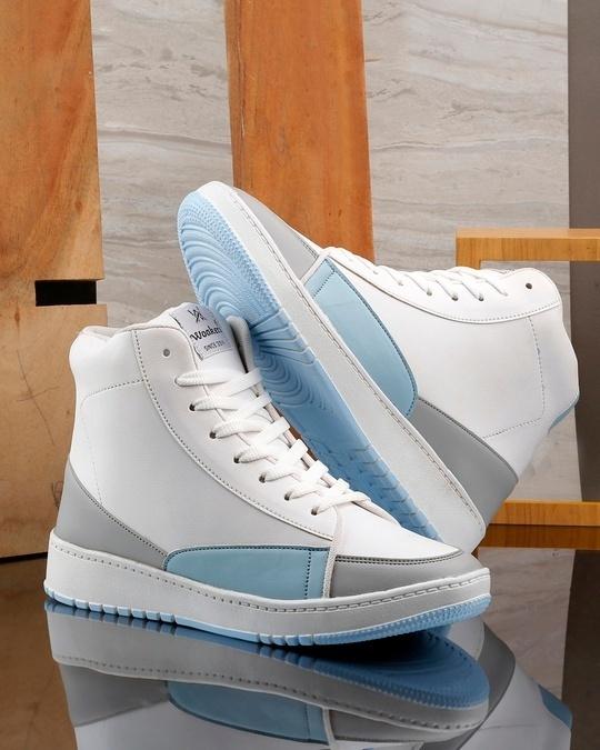 men's white & blue color block sneakers