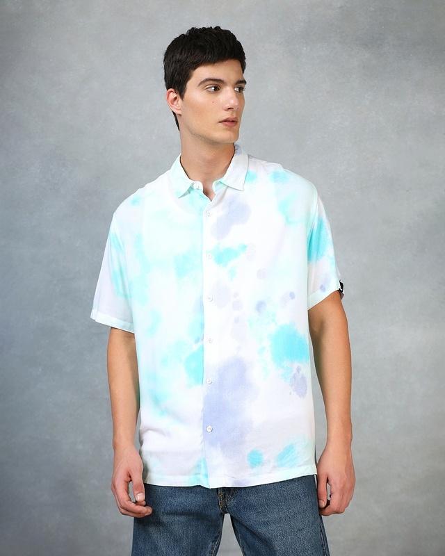 men's white & blue tie & dye oversized shirt