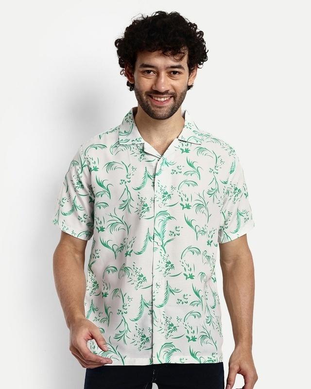 men's white & green all over printed shirt