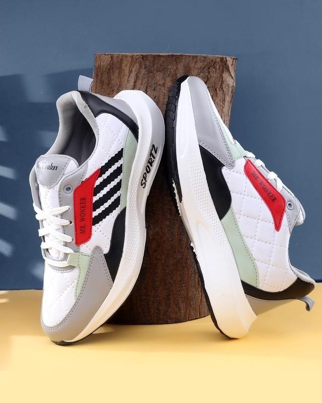 men's white & grey color block casual shoes