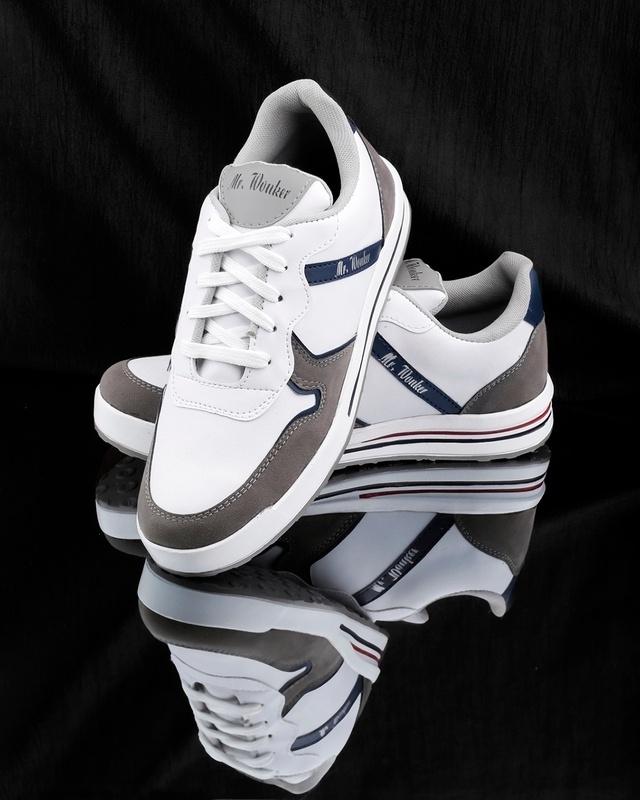 men's white & grey color block sneakers
