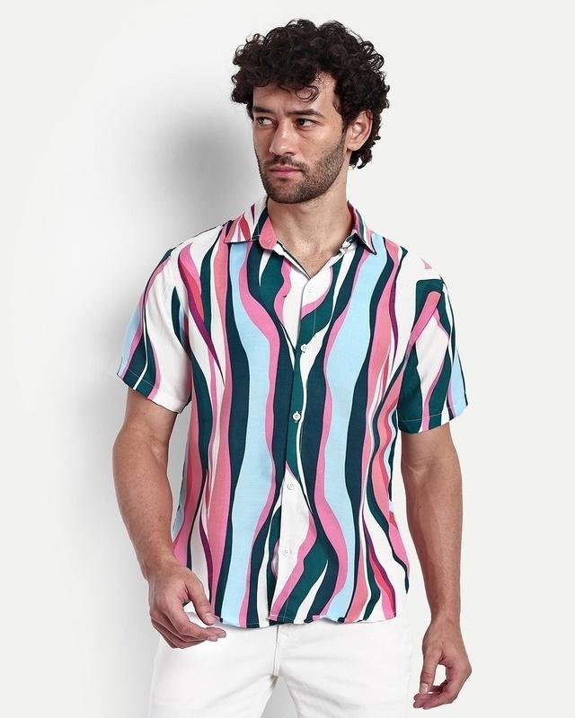 men's white & pink all over printed shirt