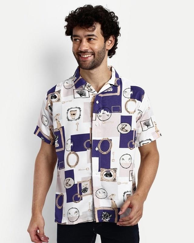 men's white & purple all over printed shirt