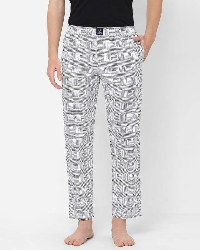 men's white all over abstract printed cotton lounge pants