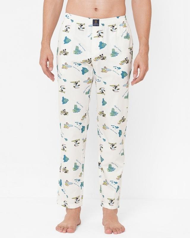 men's white all over printed cotton lounge pants