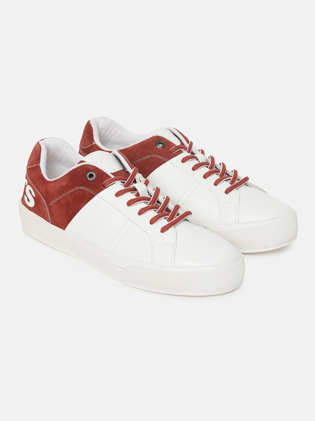 men's white and red colorblock sneakers
