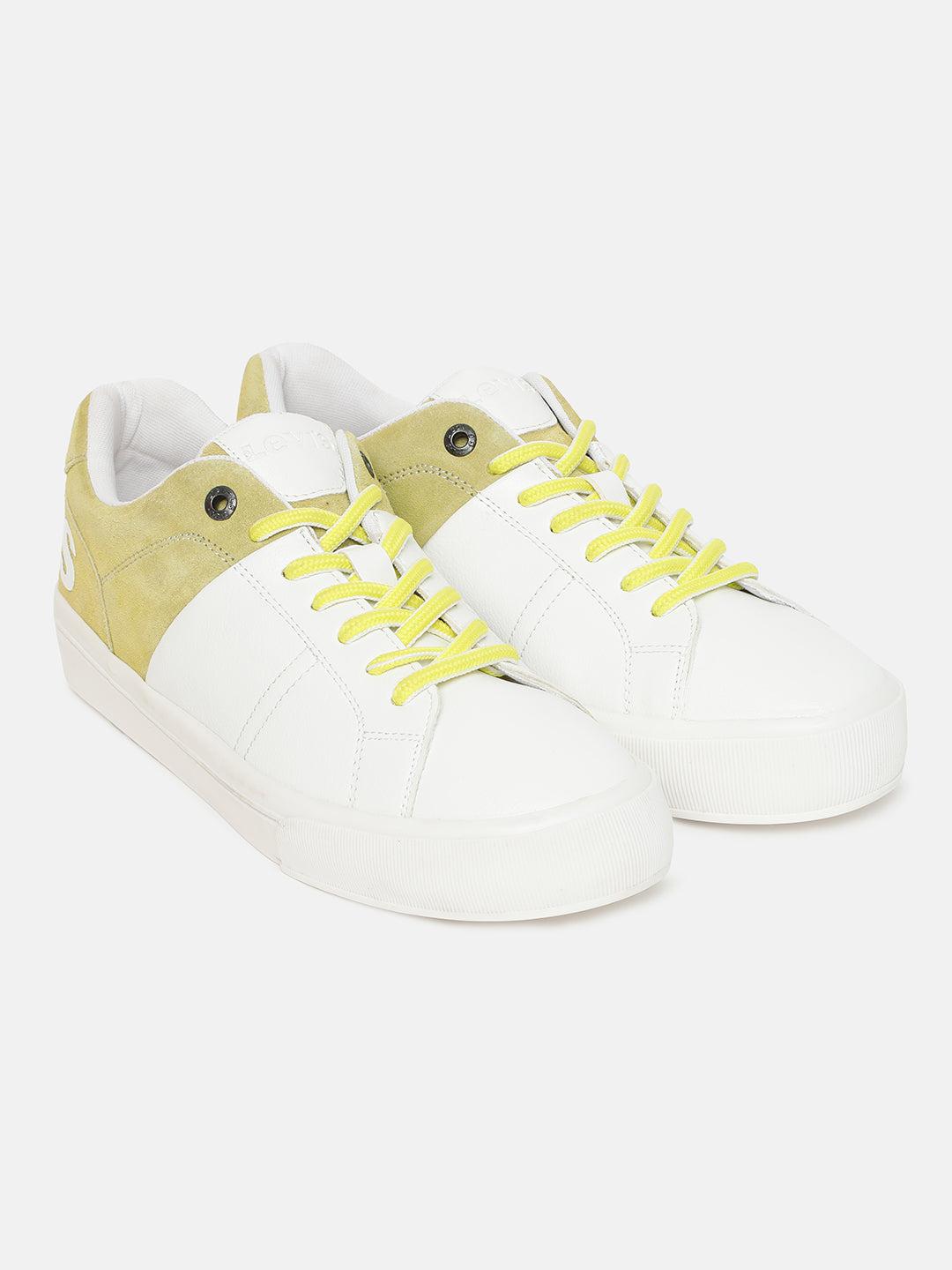 men's white and yellow colorblock sneakers