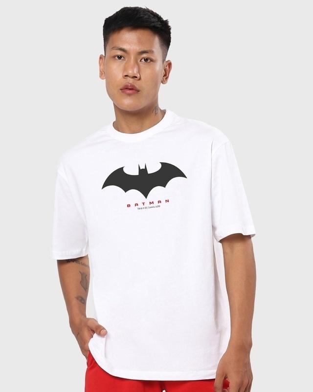 men's white batman outline logo graphic printed oversized t-shirt