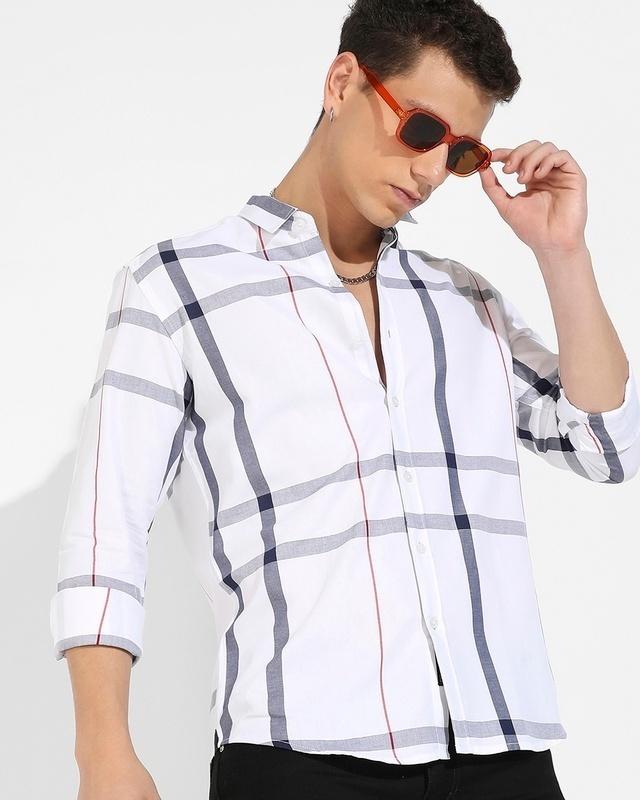 men's white checked shirt